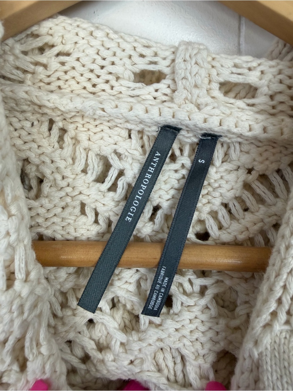 By Anthropologie Boxy Crochet Hooded Sweater Cream Size Small New Boho Festival - Picture 9 of 11